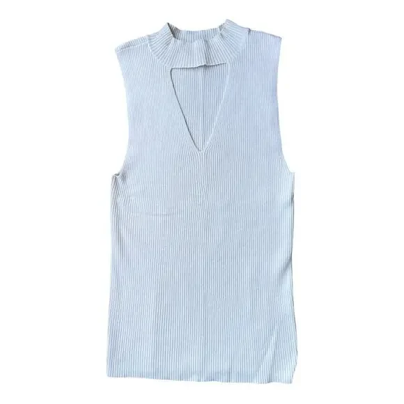 The Hanger Sleeveless Ribbed Knit Mock Neck Tank Top with Front Cutout - Picture 2 of 9